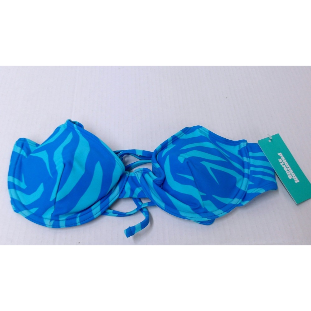 Zebra Print Bikini Top Blue Turquoise Swimwear  AZU Large / #26607‎